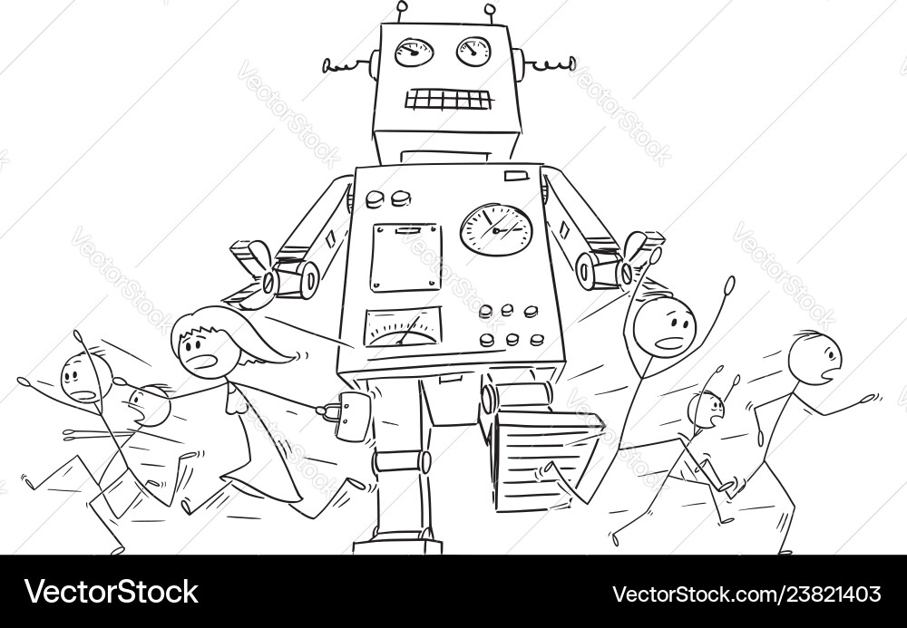 Panic Crowd Running From Robot vector image