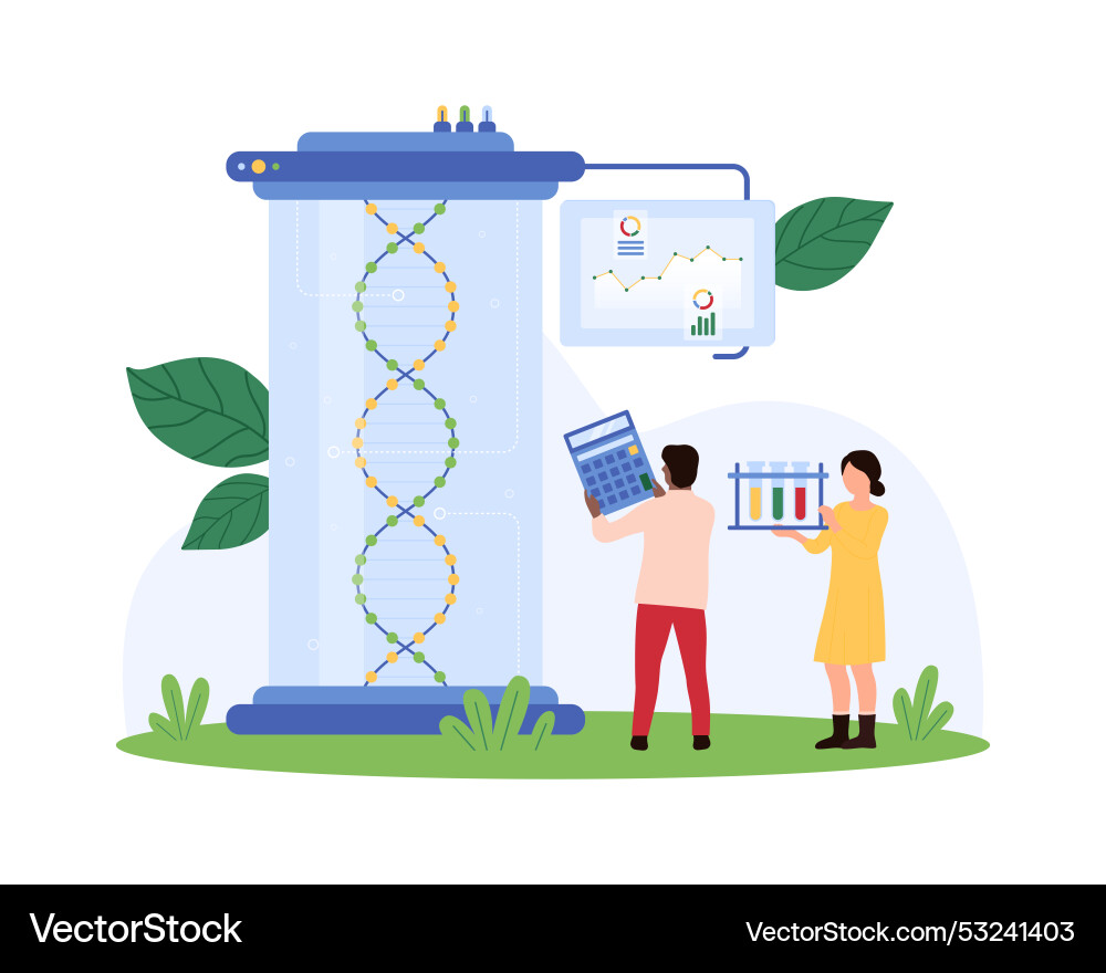Scientists evaluating dna data concept Scientists evaluating dna data concept vector image