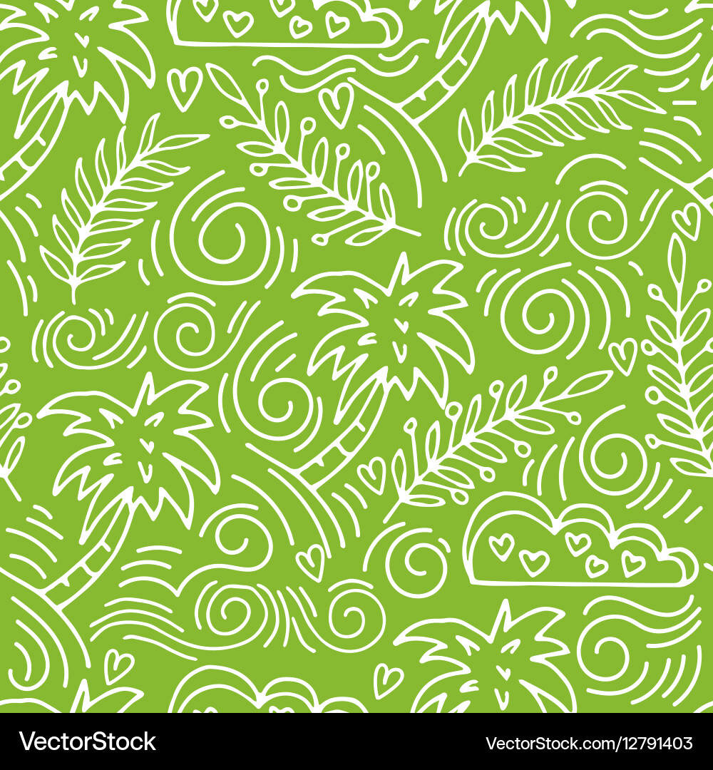 Seamless hand-drawn pattern with palm trees vector image