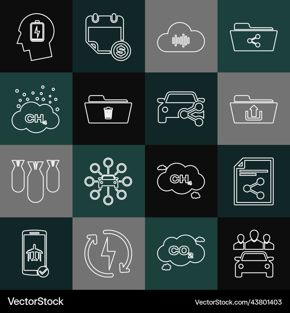 Set line car sharing share file folder upload Vector Image