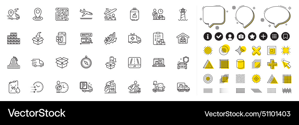 Set of open box gps and delivery time line icons Set of open box gps and delivery time line icons Vector Image