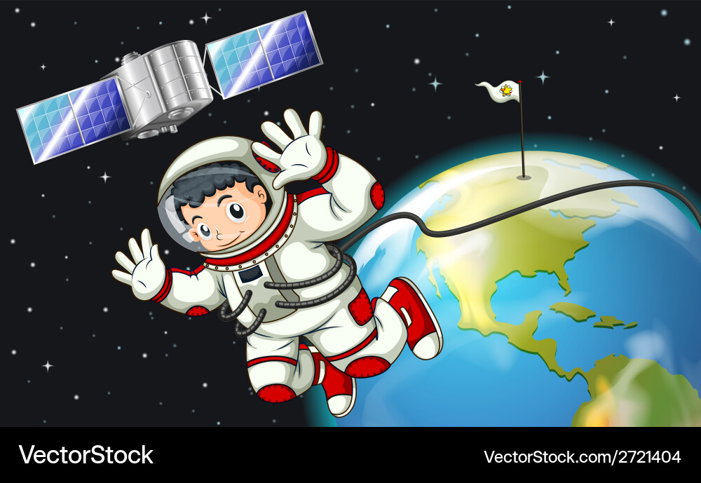 Astronaut Floating in Space with Satellite vector image