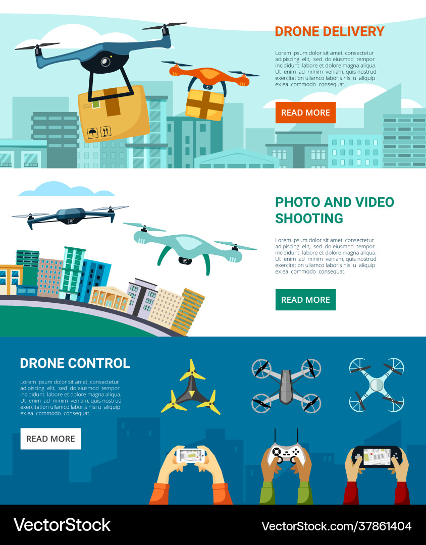 Control and use drones horizontal banner fast Control and use drones horizontal banner fast vector image