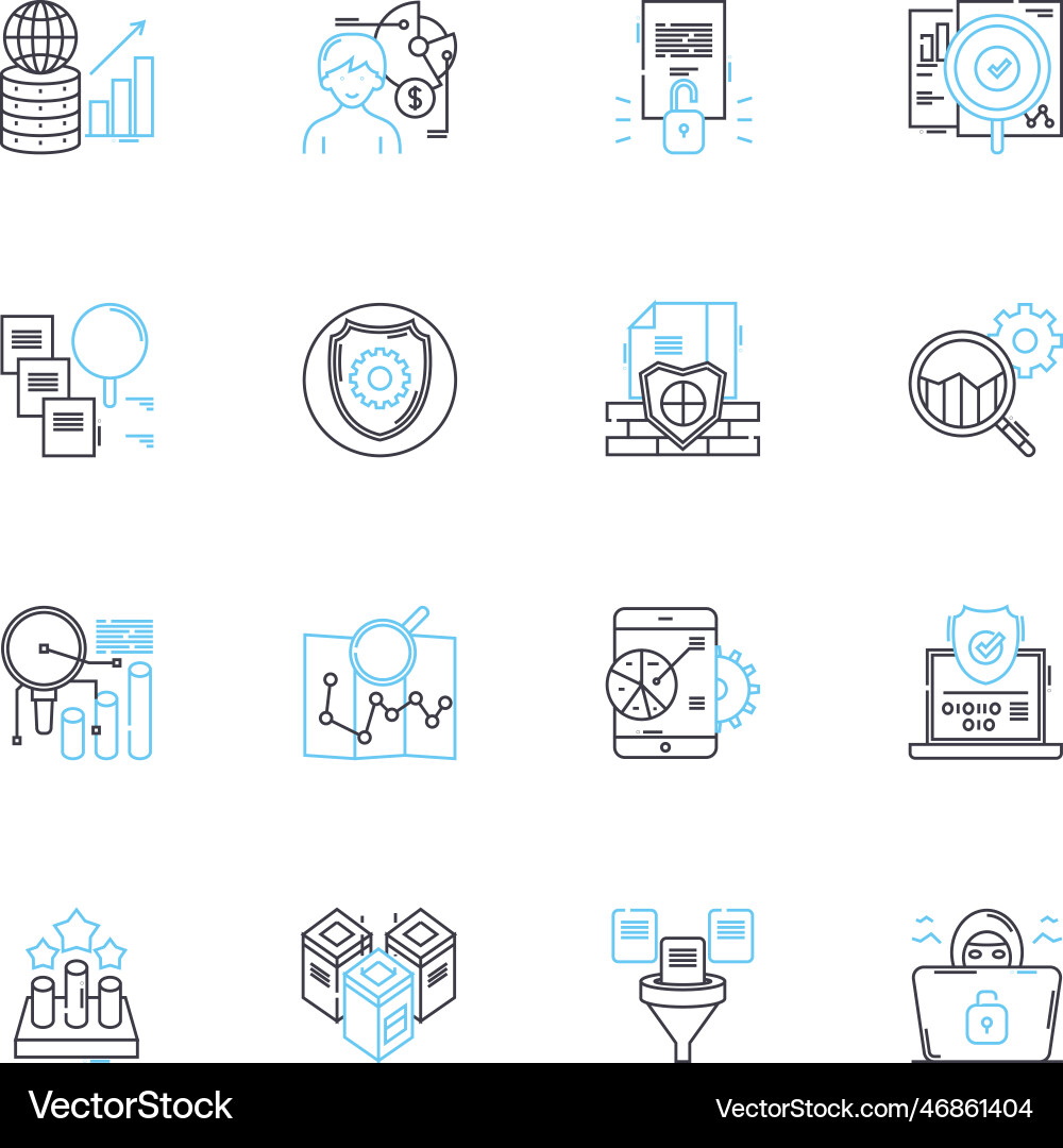 Data management linear icons set database Data management linear icons set database vector image