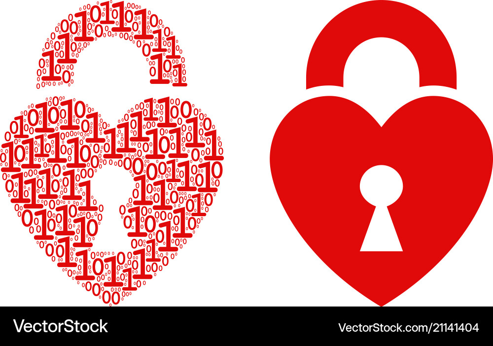 Heart lock mosaic of binary digits Heart lock mosaic of binary digits vector image