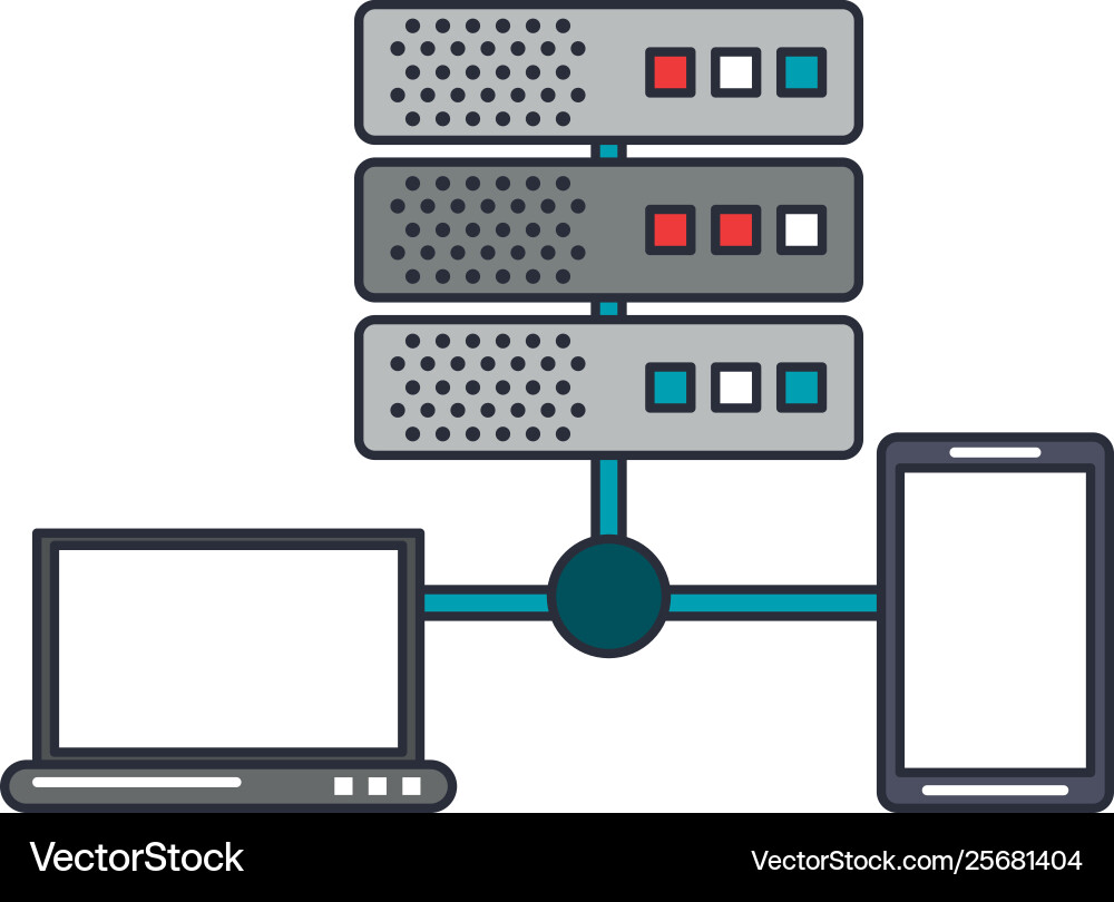 Laptop and smartphone connected to database Laptop and smartphone connected to database vector image