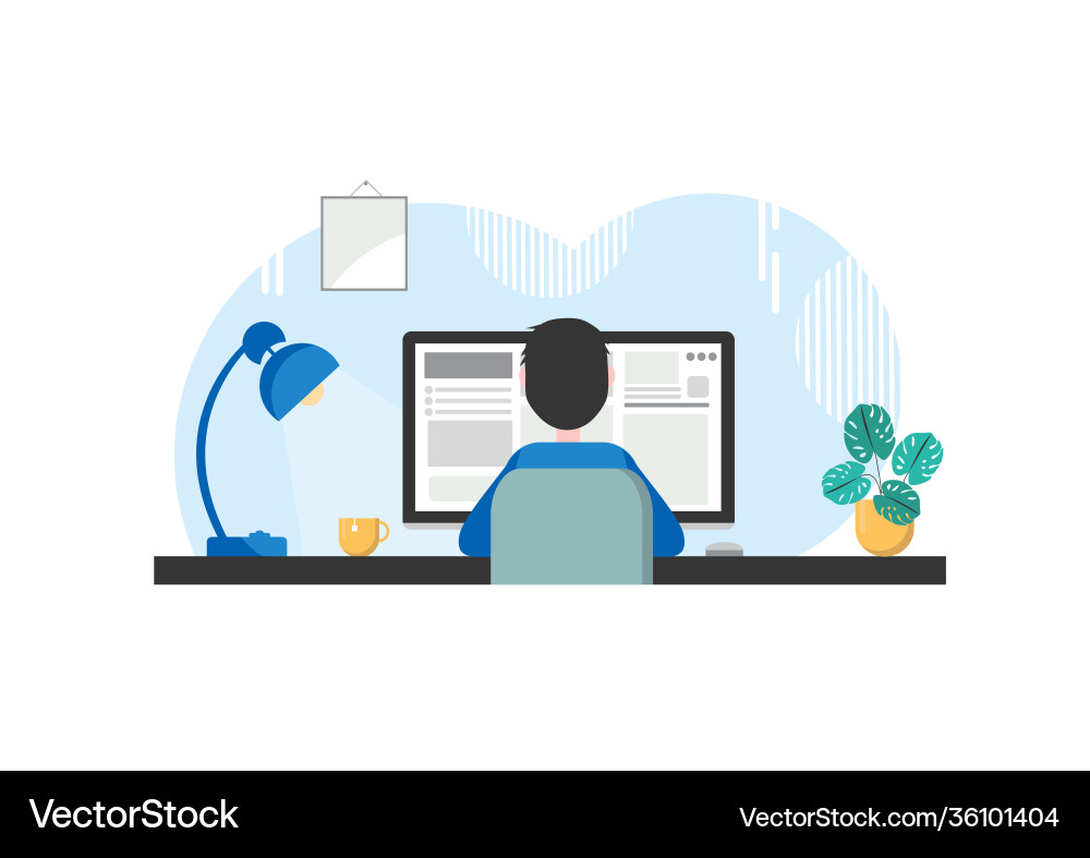 Man is working at computer Man is working at computer Vector Image