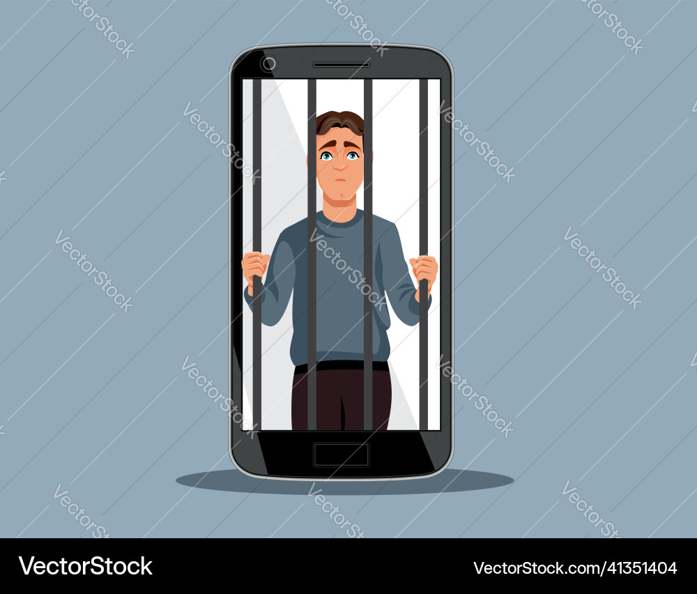 Prisoner man behind bars in a cell phone jail Prisoner man behind bars in a cell phone jail vector image