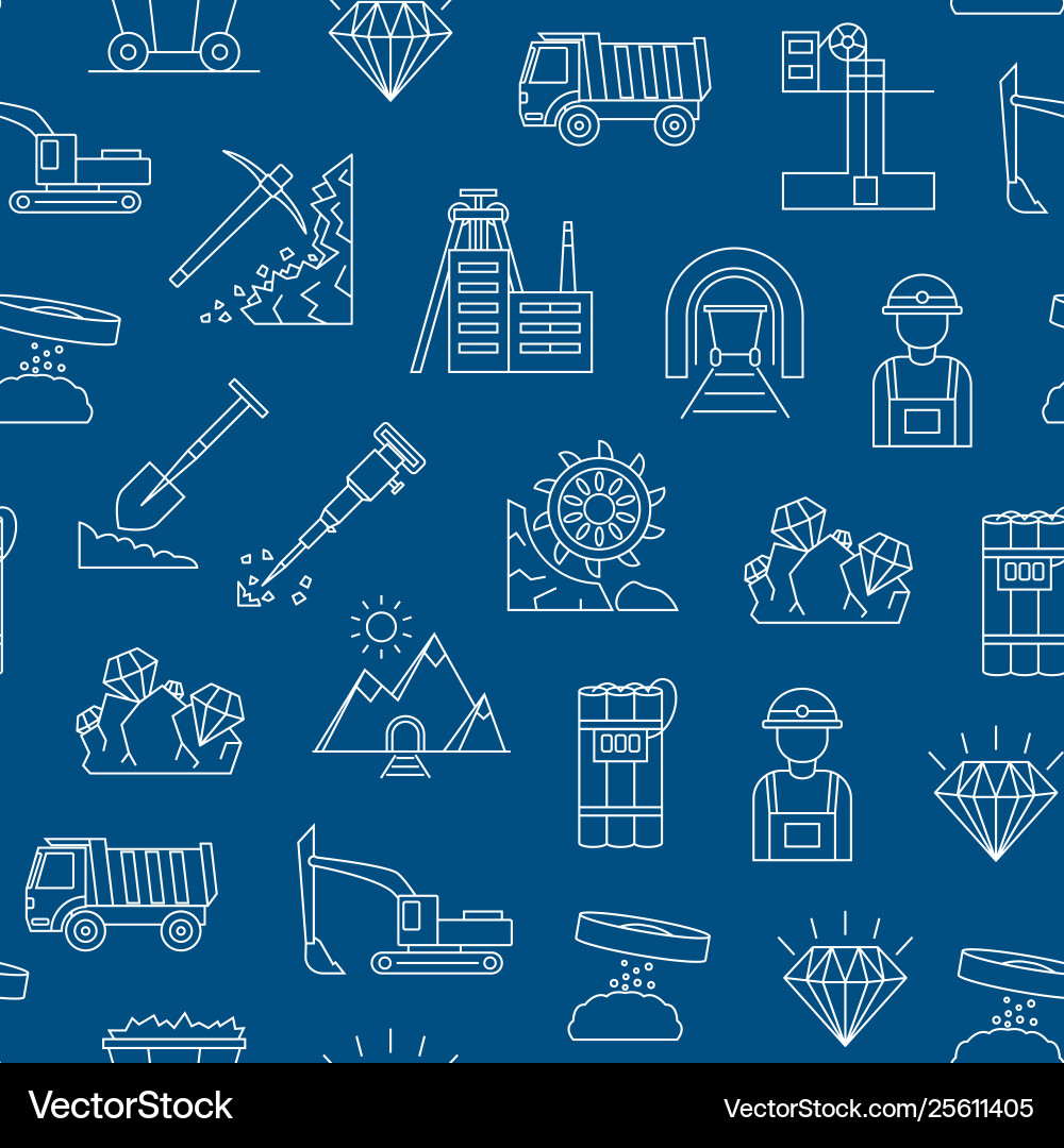 Diamond mining signs thin line seamless pattern Diamond mining signs thin line seamless pattern vector image