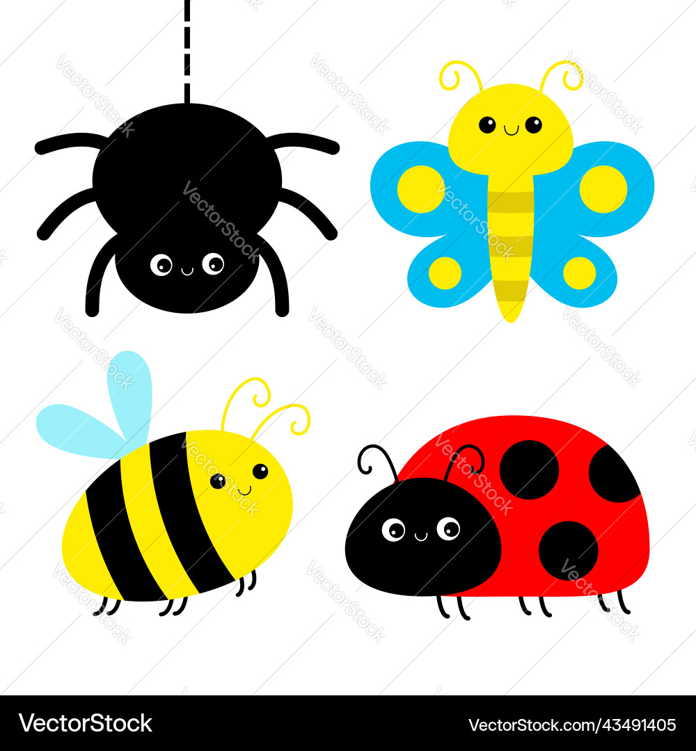 Ladybug ladybird spider bee bumblebee butterfly Ladybug ladybird spider bee bumblebee butterfly vector image