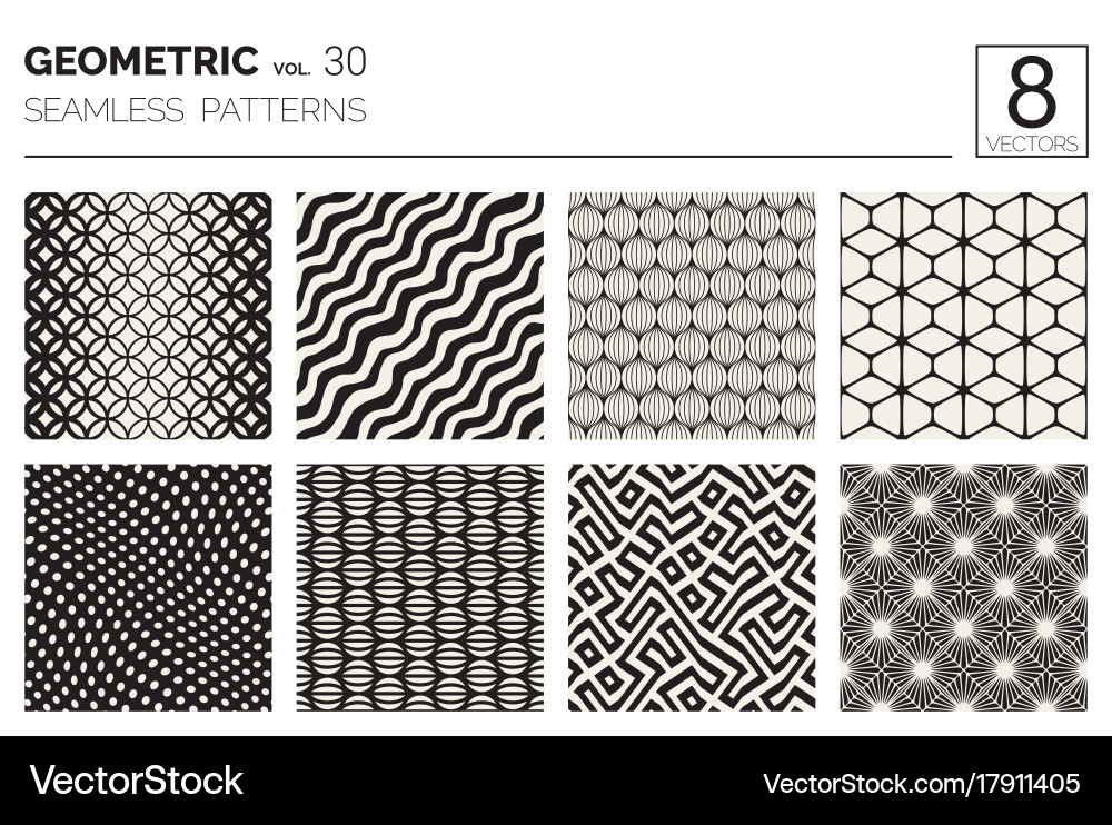 Minimal geometric seamless patterns set vector image