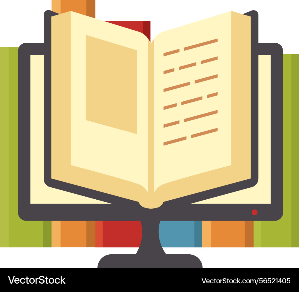 Open book resting on a computer monitor vector image