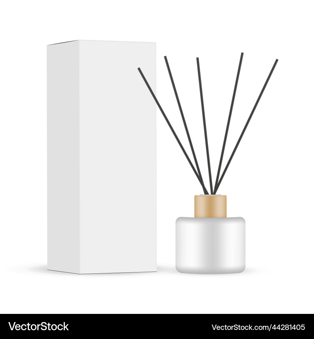 Reed diffuser bottle with black aroma sticks box Vector Image