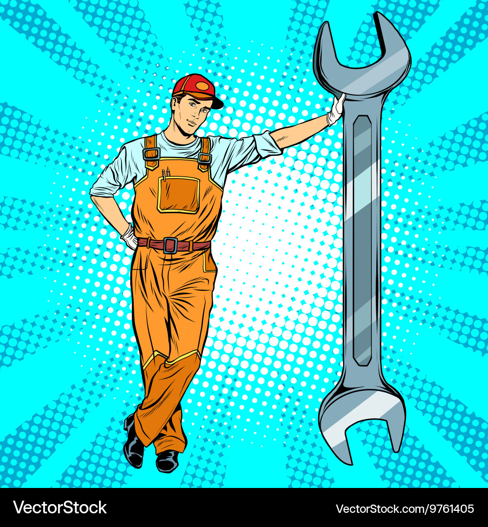 Retro Mechanic with Wrench Vector Image