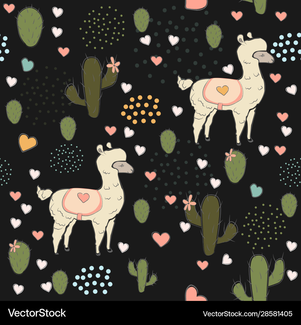 Seamless alpaca pattern with cacti Seamless alpaca pattern with cacti vector image