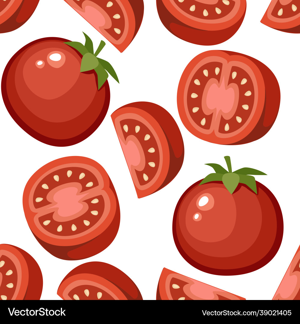 Seamless pattern fresh tomatoes and slice Seamless pattern fresh tomatoes and slice vector image