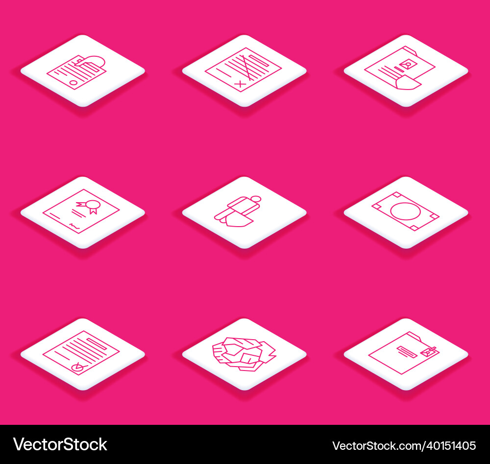 Set line file document and paper clip delete Set line file document and paper clip delete vector image