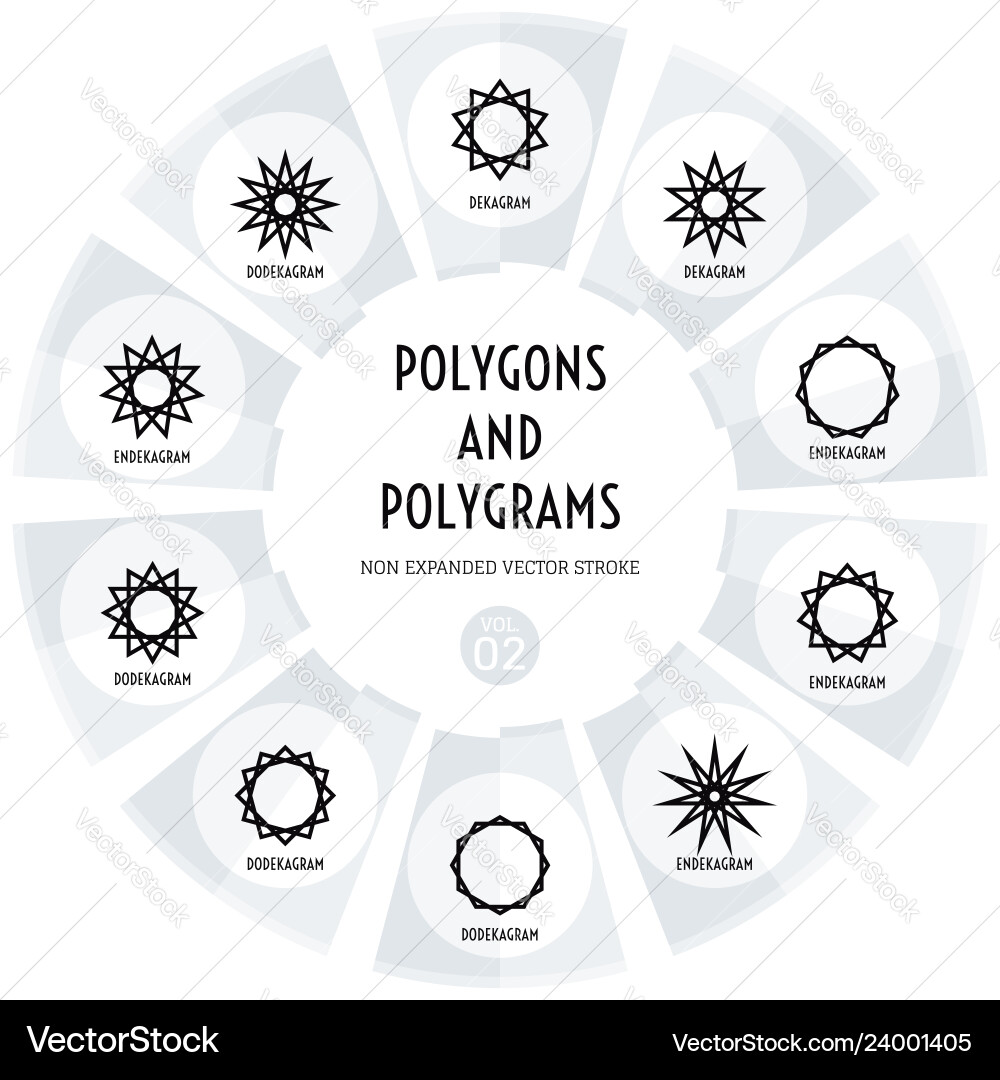 Set of polygons and polygrams non expanded stroke vector image