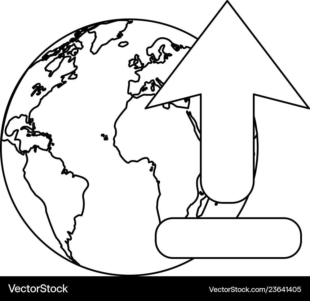 World with upload internet symbol in black vector image