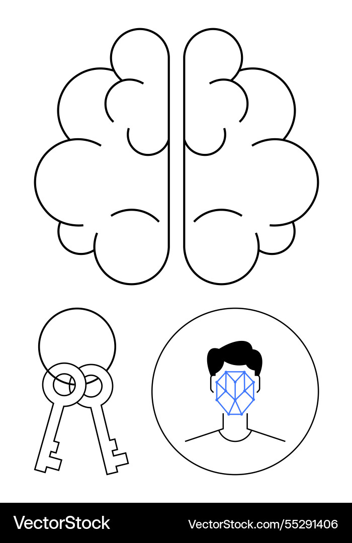 Brain facial recognition and security keys Brain facial recognition and security keys vector image
