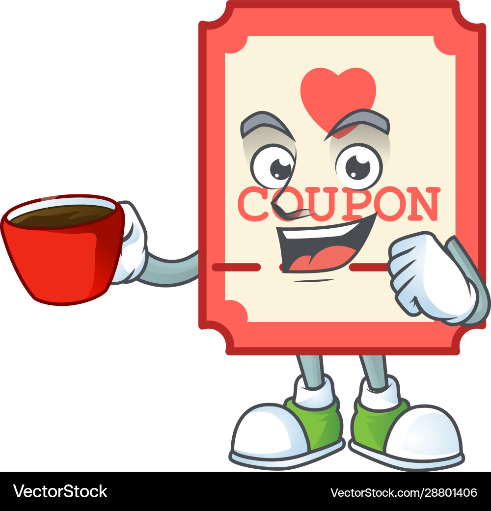 Cartoon Charakter roter Liebescoupon mit einer Tasse Cartoon Charakter roter Liebescoupon mit einer Tasse Vektorbild