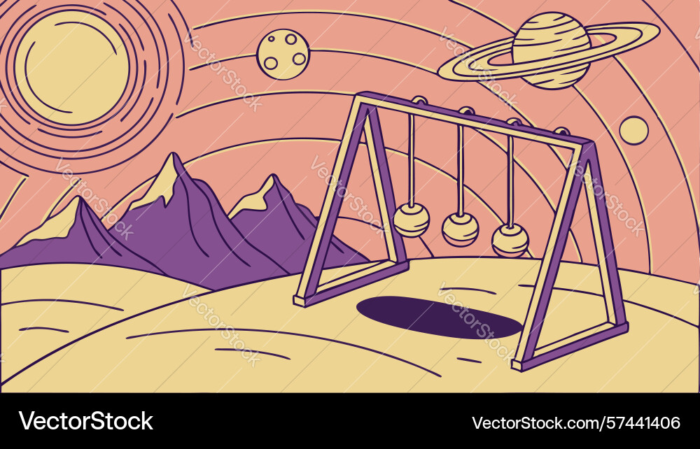 Cosmic newtons cradle with planets and asteroids vector image