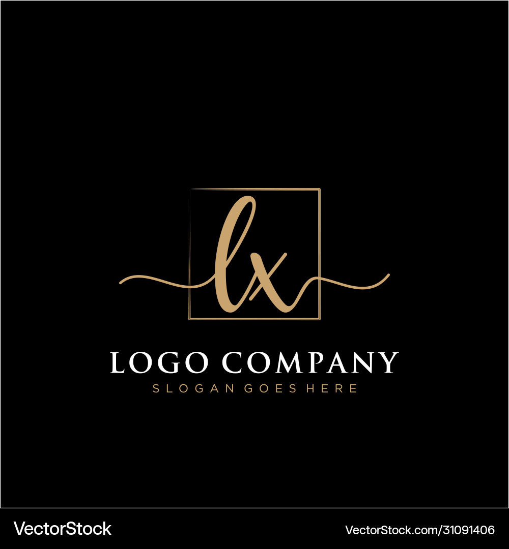 Lx initial handwriting logo with rectangle vector image