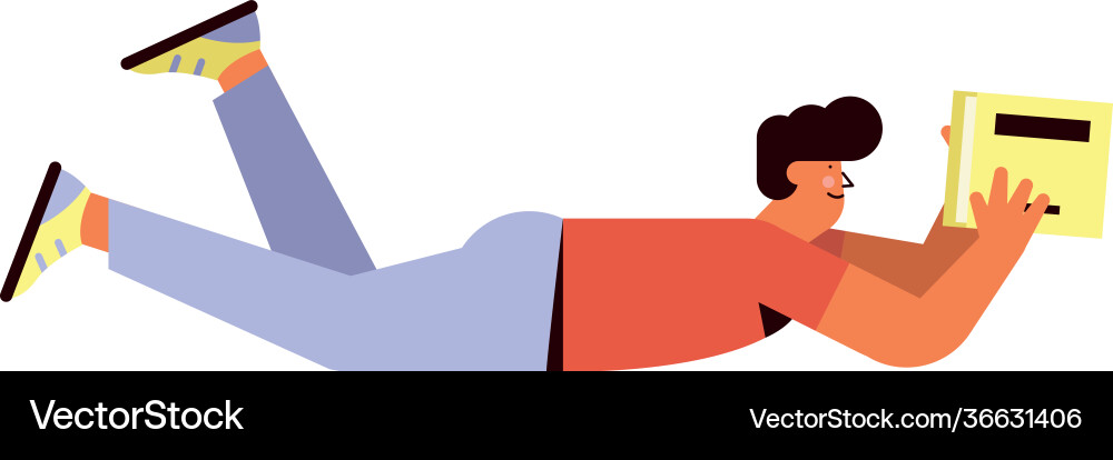 Man lying reading Vector Image