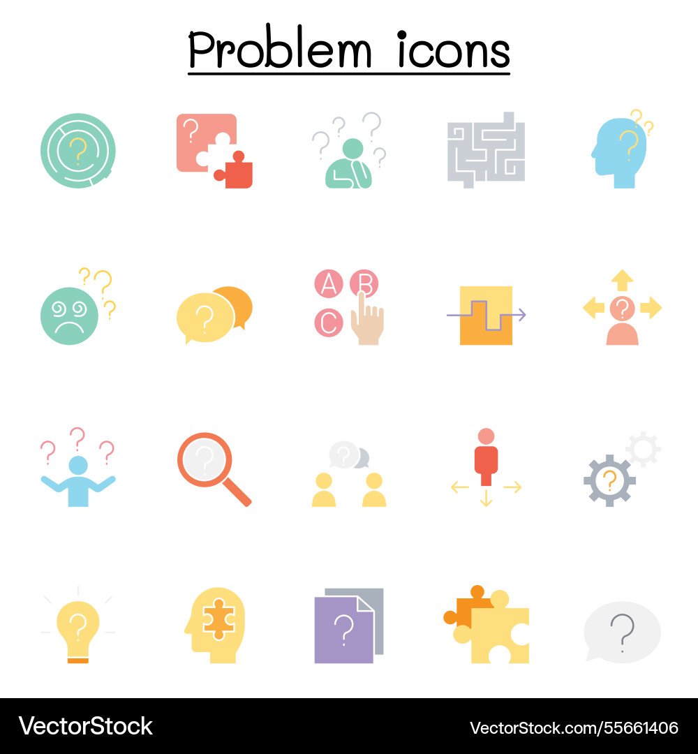 Problem and question icon set in flat color style Problem and question icon set in flat color style vector image