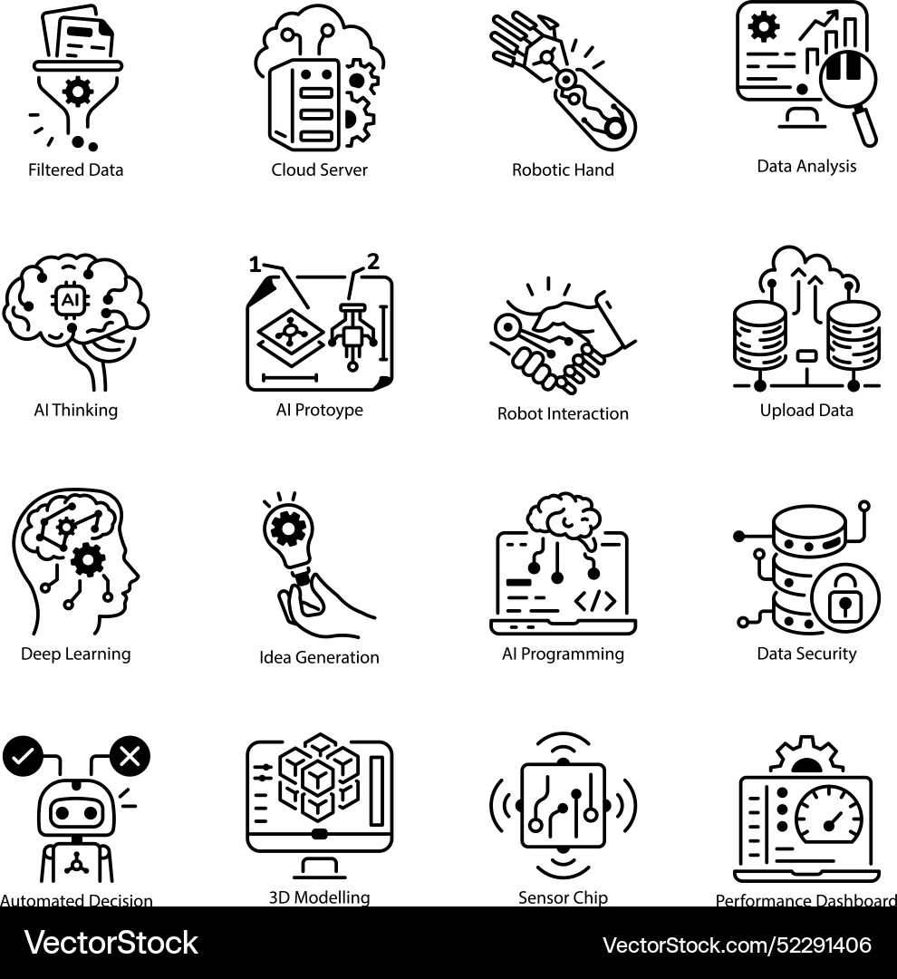 Set of linear style deep learning icons vector image