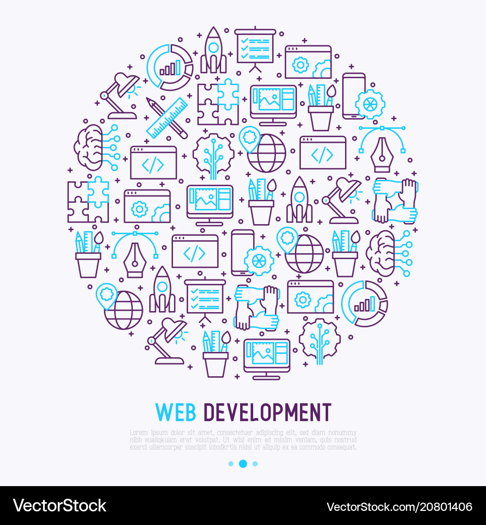 Web development concept in circle Web development concept in circle Vector Image