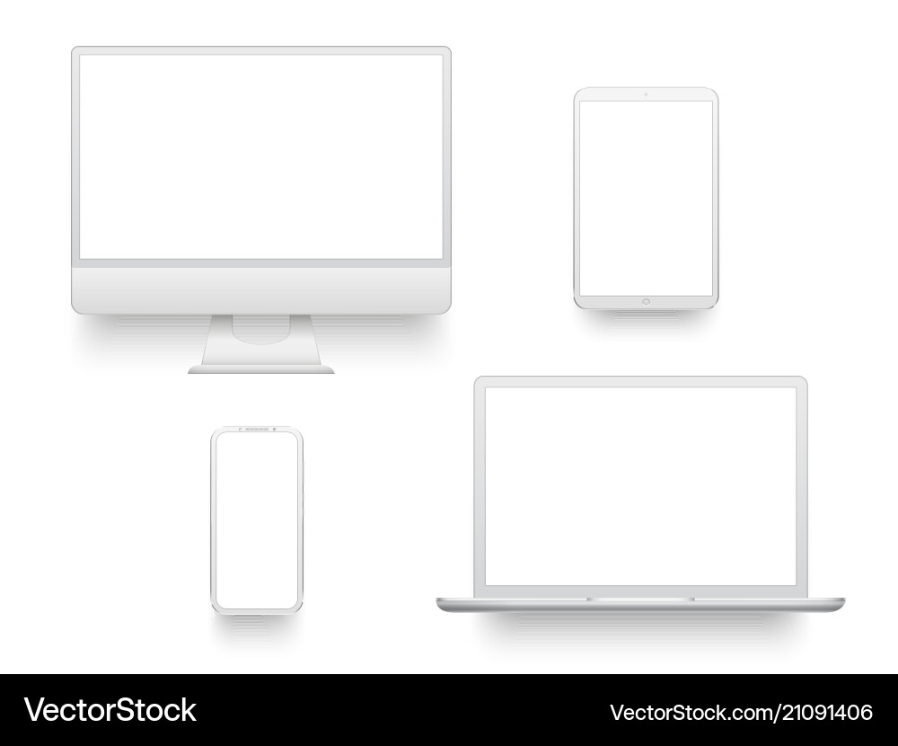White desktop computer display screen smartphone White desktop computer display screen smartphone vector image