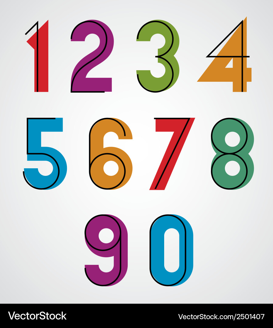 Colorful binary simple numbers with black thin Vector Image