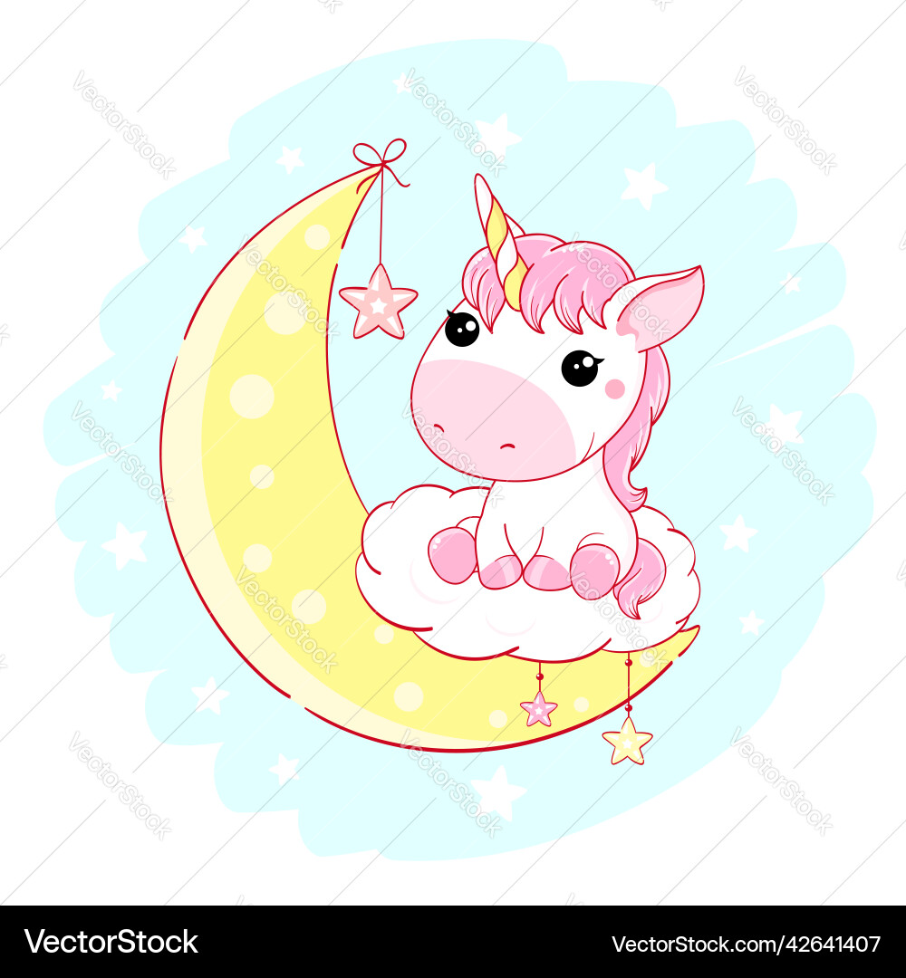 Cute baby card in kawaii style lovely unicorn Cute baby card in kawaii style lovely unicorn vector image