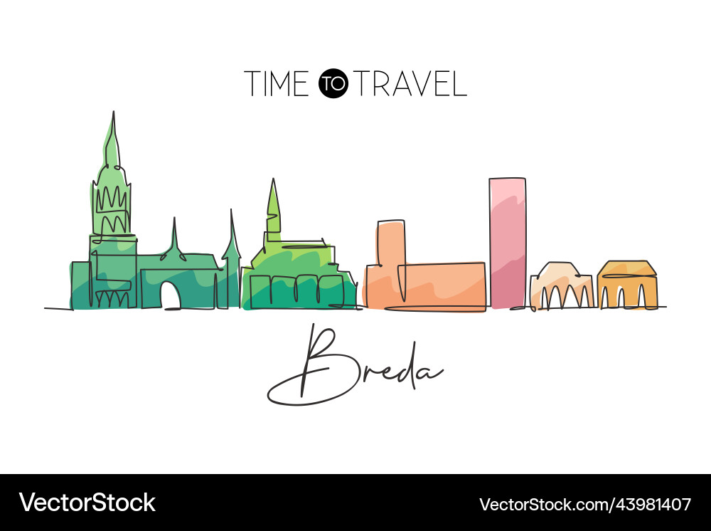 Eine durchgehende Linie Zeichnung der Stadt Breeda Skyline Eine durchgehende Linie Zeichnung der Stadt Breeda Skyline vektorbild