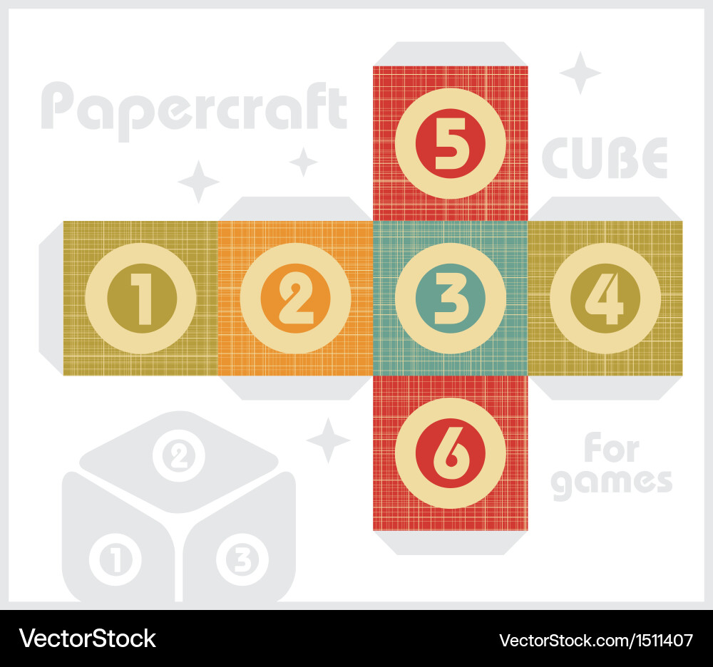 Paper cube for table games in retro style vector image