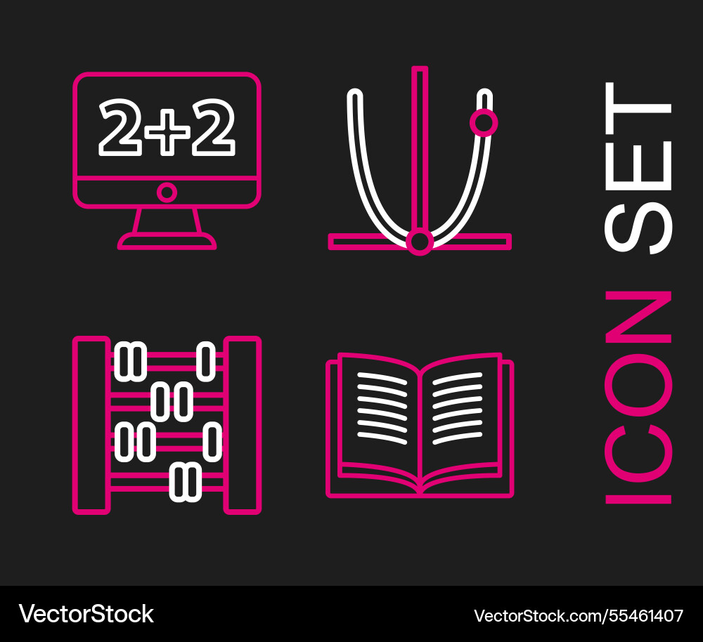 Set line open book abacus graph schedule chart vector image