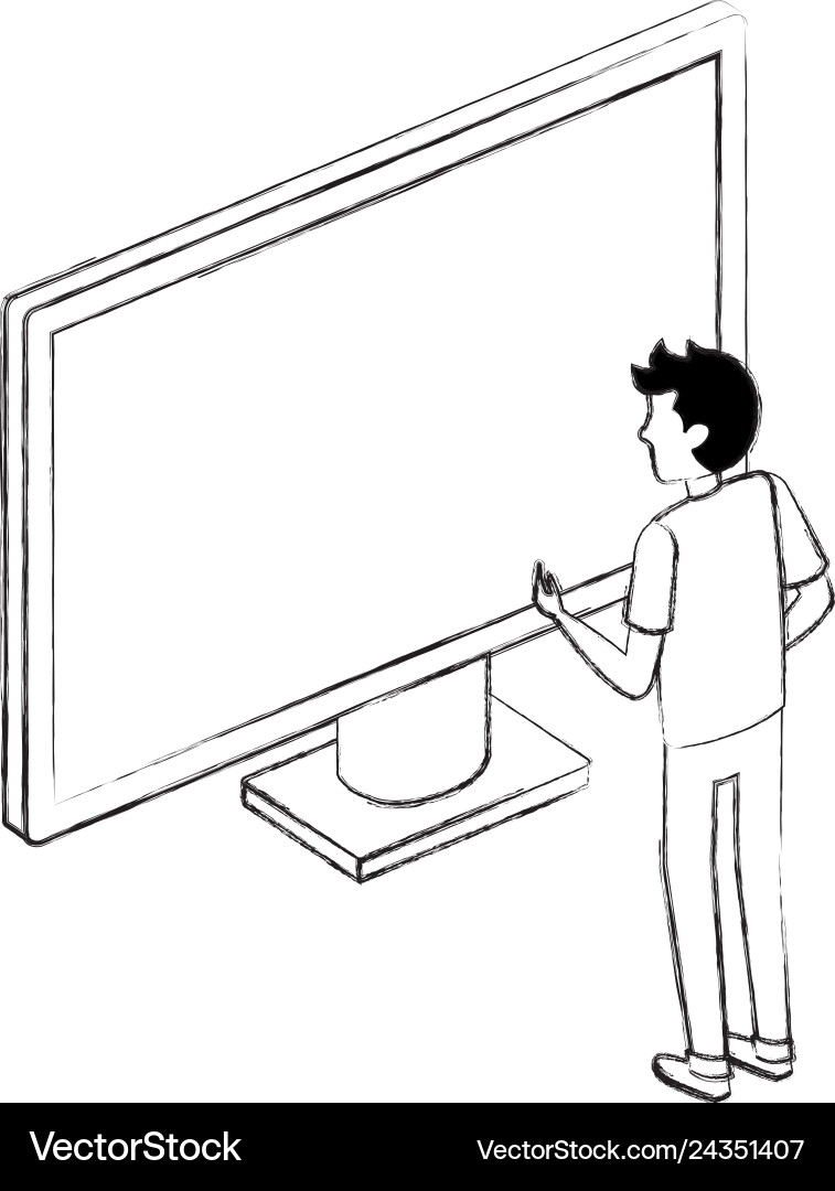 Young man with computer display Young man with computer display vector image