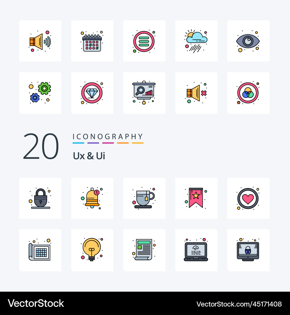 20 ux and ui line filled color icon pack like Vector Image