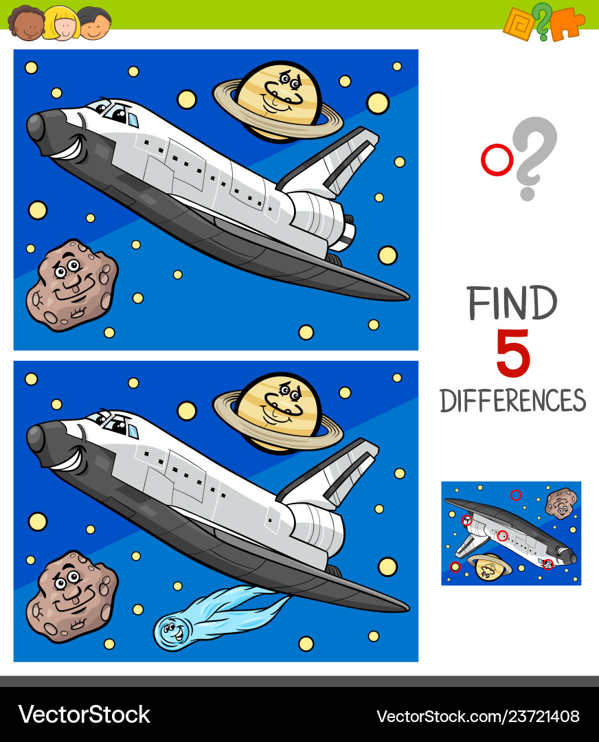 Differences game with space shuttle Differences game with space shuttle vector image