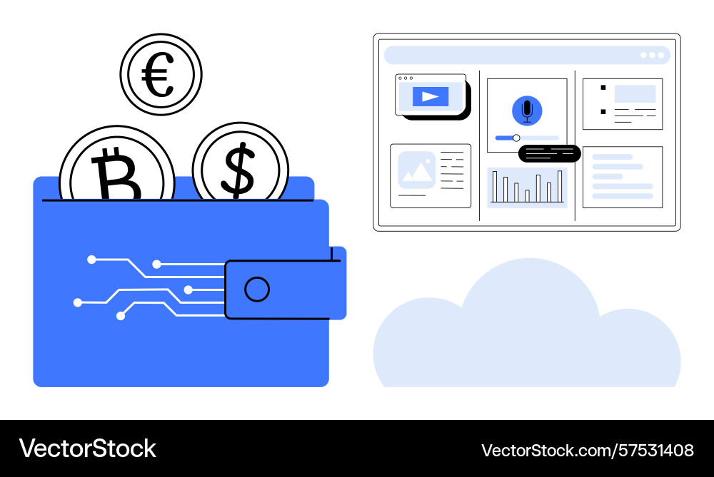 Digital wallet with cryptocurrency and analytics Digital wallet with cryptocurrency and analytics vector image