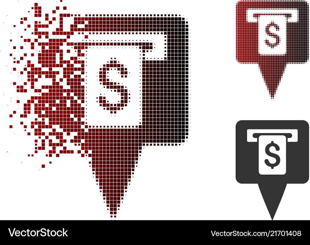 Fractured dotted halftone cash machine map pointer Vector Image