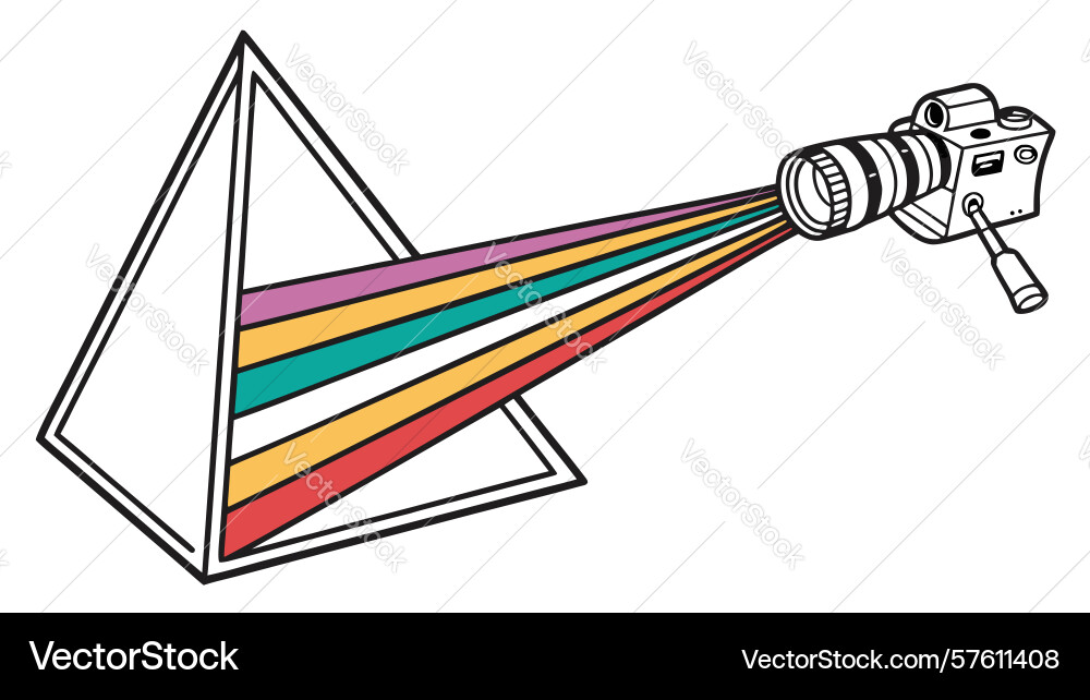 Light spectrum from prism to camera symbolizing vector image