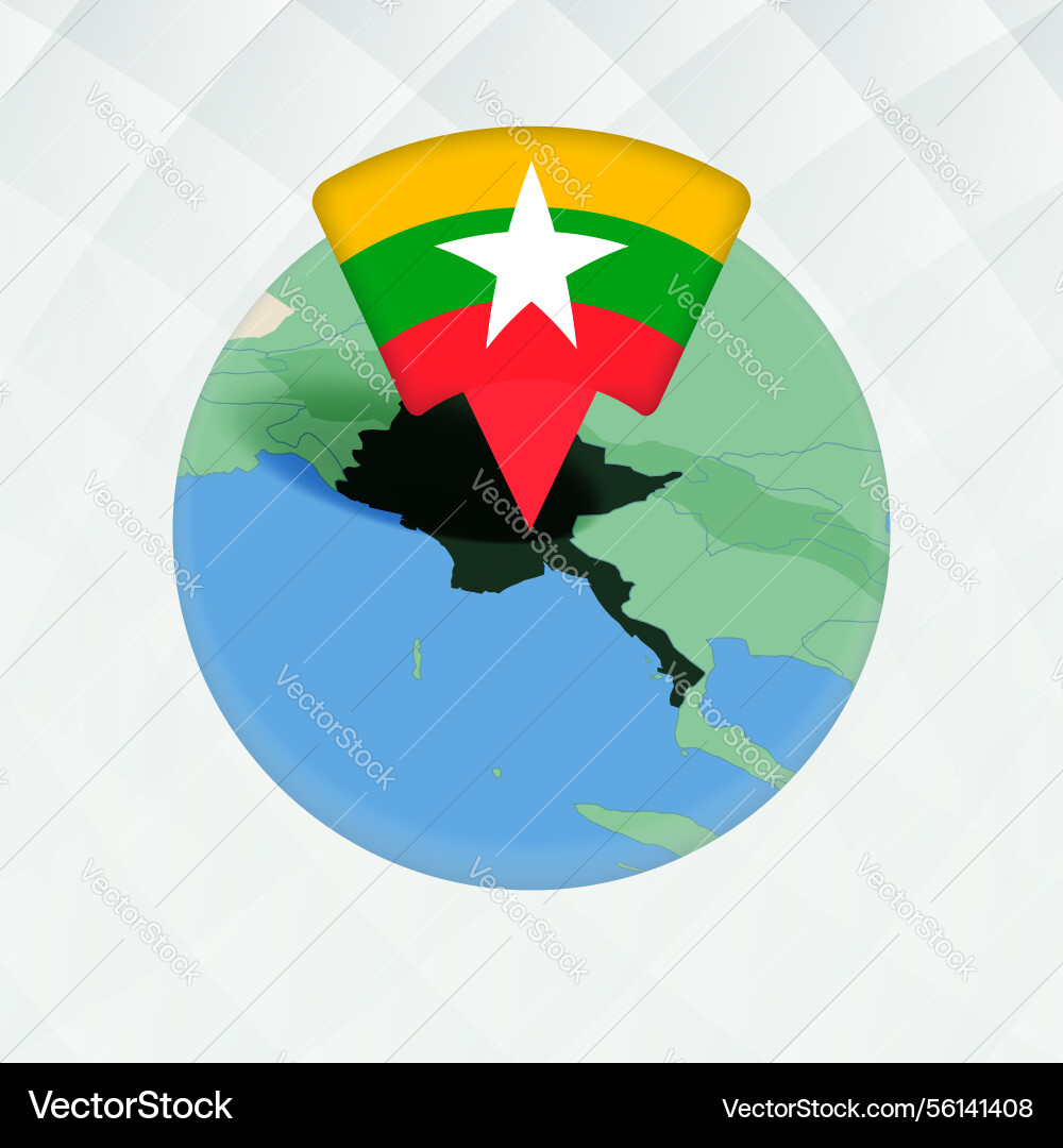 Myanmar map highlighted with flag marker Myanmar map highlighted with flag marker vector image