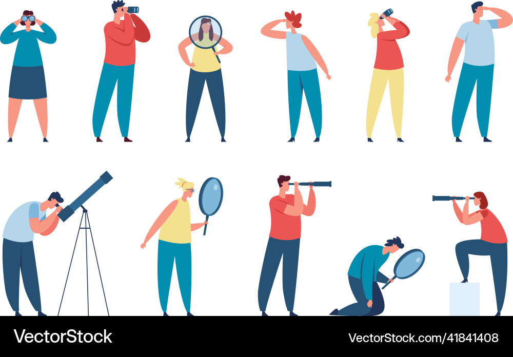 People Observing with Instruments Vector Image