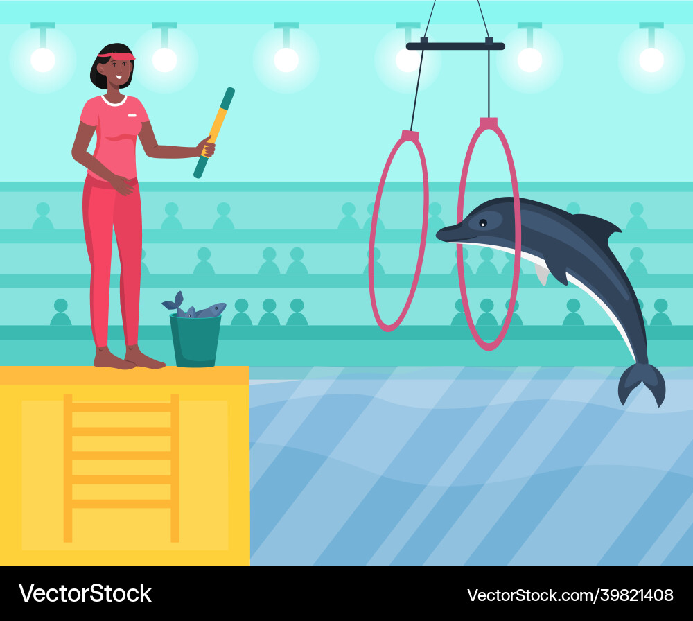 Performance in dolphinarium concept Performance in dolphinarium concept vector image