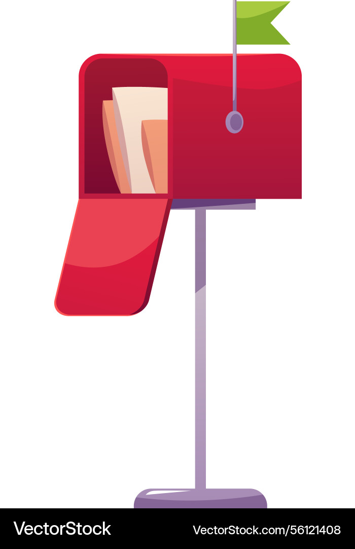 Red mailbox with open door and letters envelope Red mailbox with open door and letters envelope vector image