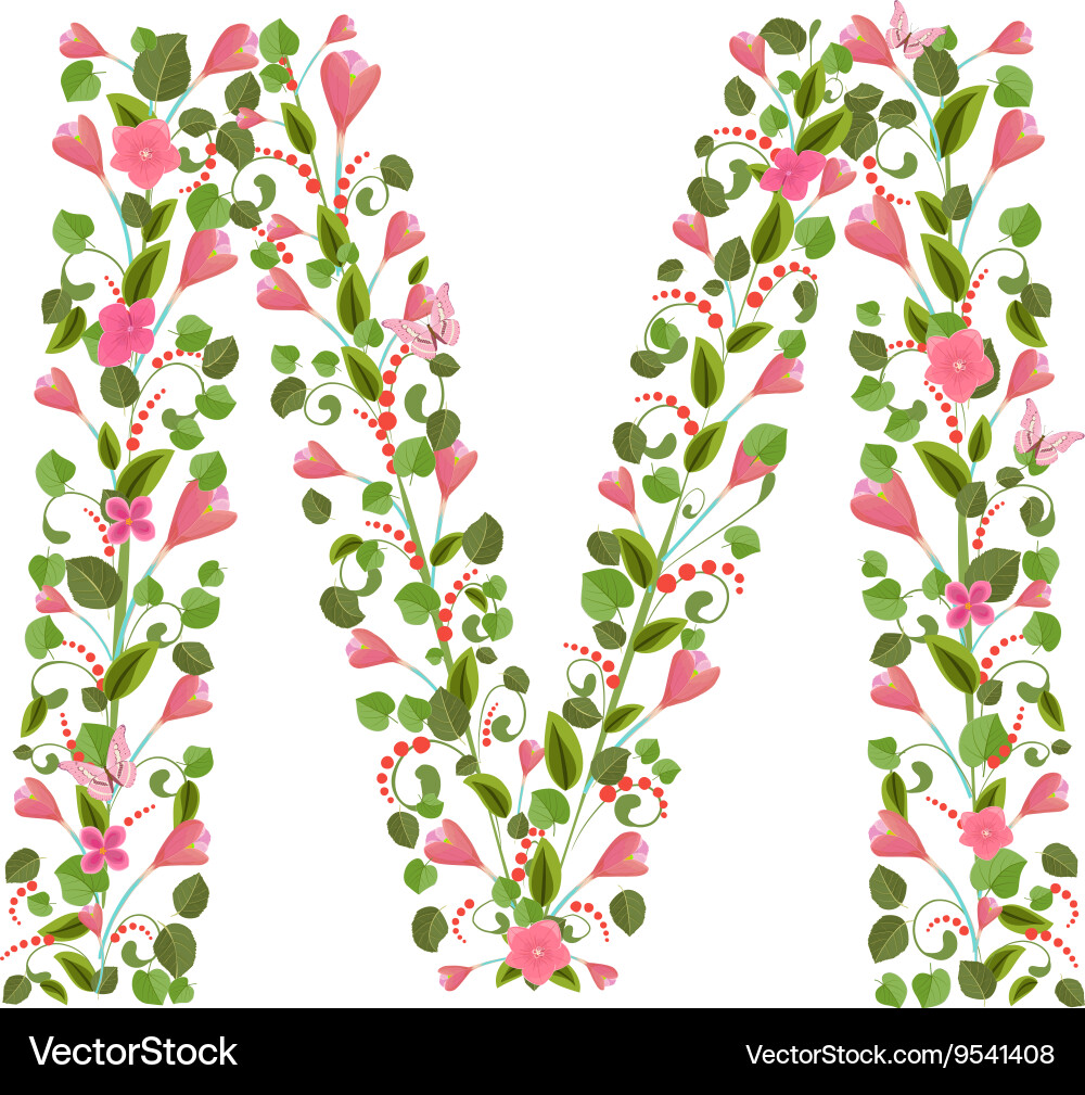 Romantic Spring Pink Floral Alphabet M Royalty Free Vector
