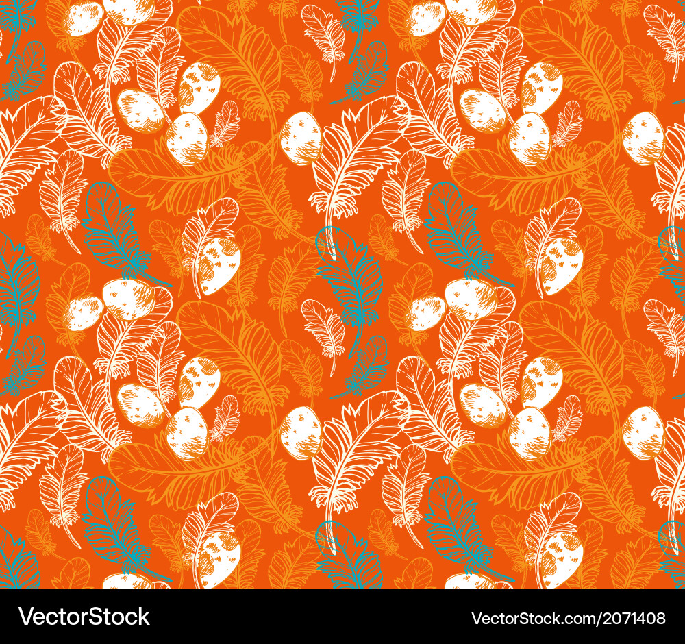Seamless pattern with feathers eggs vector image