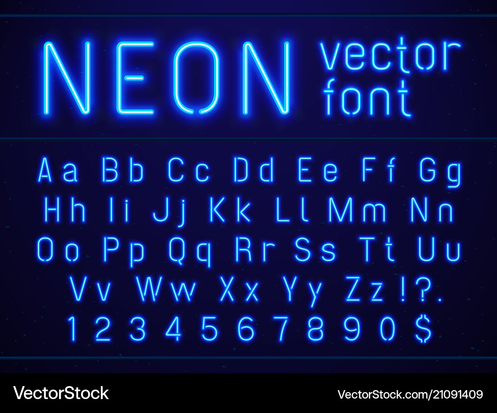 Bright glowing blue neon alphabet letters vector image